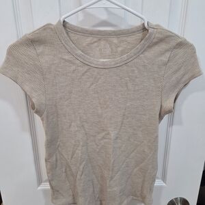 Women's Beige Ribbed Top